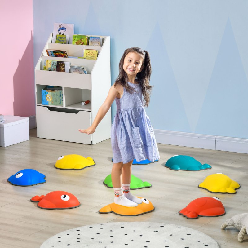 AIYAPLAY Stepping Stones Kids, 9 Pcs Goldfish Shaped Balance Stepping Stones for Sensory with Non-slip Edge, Outdoor Indoor Obstacle Course Stackable Balance Blocks, River Stones