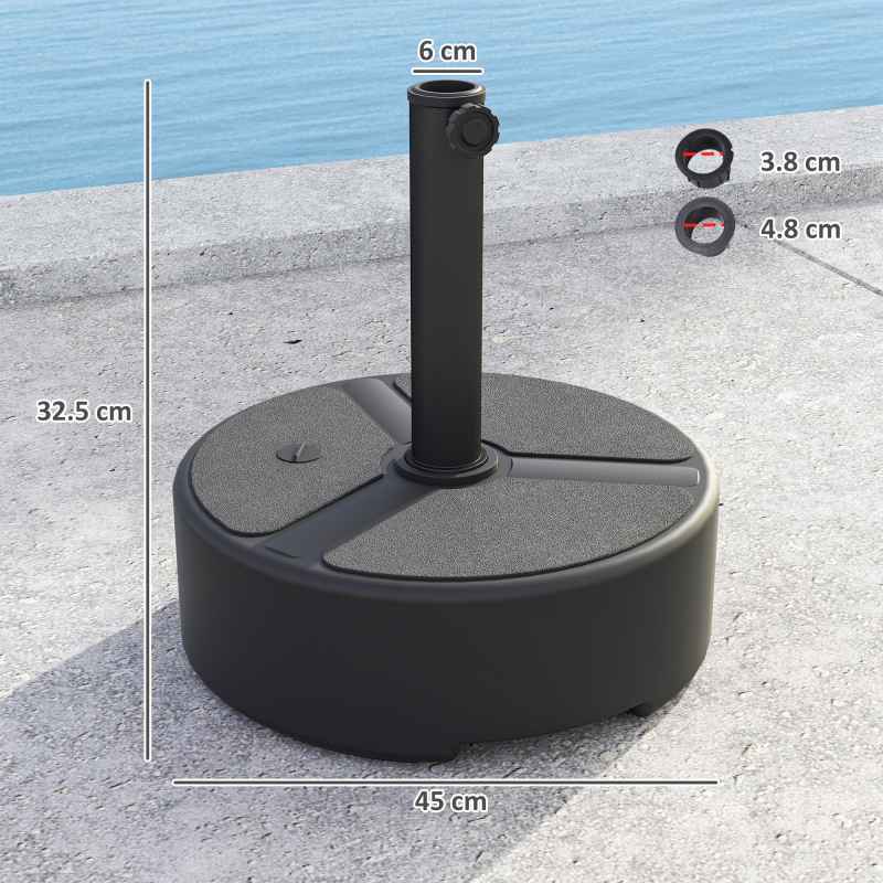 Outsunny Round Garden Parasol Base, Garden Umbrella Stand Heavy Duty Parasol Base, Filled Up to 20kg with Stand or 18kg with Water for 38, 48 mm Poles, Black