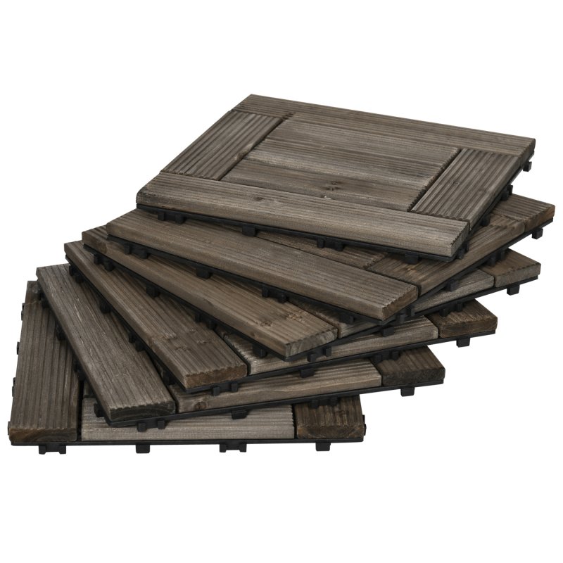 Outsunny 27 Pcs Wooden Interlocking Decking Tiles, 30 x 30 cm Outdoor Flooring Tiles, 2.5m² per Pack, for Patio, Balcony, Terrace, Hot Tub, Charcoal Grey