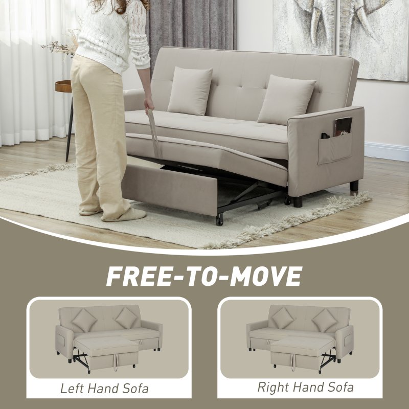 HOMCOM Sectional Sofa Bed, L-Shaped 3 Seater Sofa Bed, Reversible Sleeper Sofa with Pull Out Couch Bed, Cushions, Fabric Futon Sofa Bed for Living Room, Beige