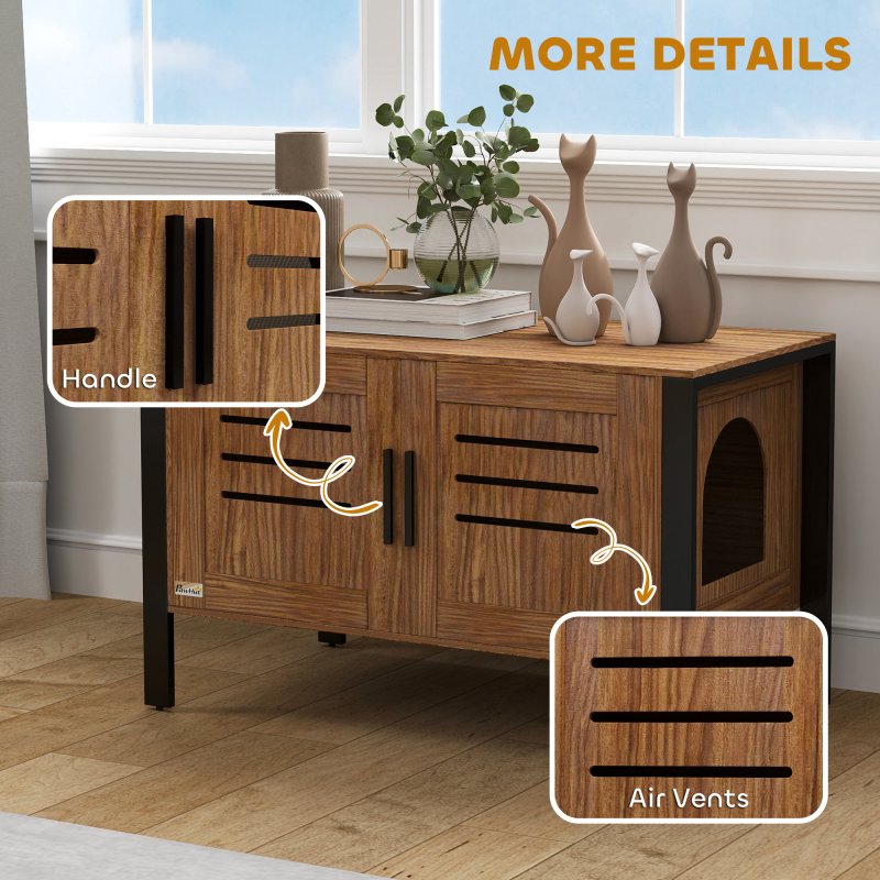 PawHut Cat Litter Box Enclosure, Hidden Litter Box Furniture Washroom with Tall Legs, Scratching Board, Double Doors, Ventilation Holes, Indoor Cat House Side End Table, 80 x 45 x 50 cm, Dark Brown