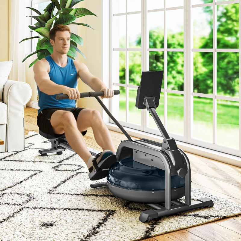 SPORTNOW Water Rowing Machine, Rowing Machines for Home Gym with Adjustable Resistance, Wheels, LCD Monitor, Elevated Tablet Holder, Vertical Storage, for Cardio Training