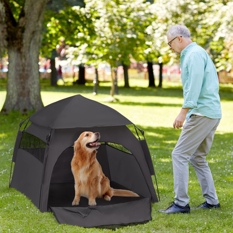 PawHut Foldable Dog Cat Tent, Portable Pet Playpen with Water-Resistant Oxford Cloth, Carry Bag, Exercise Tent for Extra Large Dog, Cat, Indoor Outdoor Use, Charcoal Grey