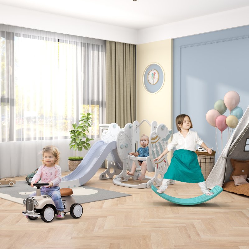 AIYAPLAY Kids Ride On Sliding Car, Foot to Floor Slider with Steering Wheel, Horn, Under-Seat Storage, Suitable for Ages 12-36 Months - Cream White