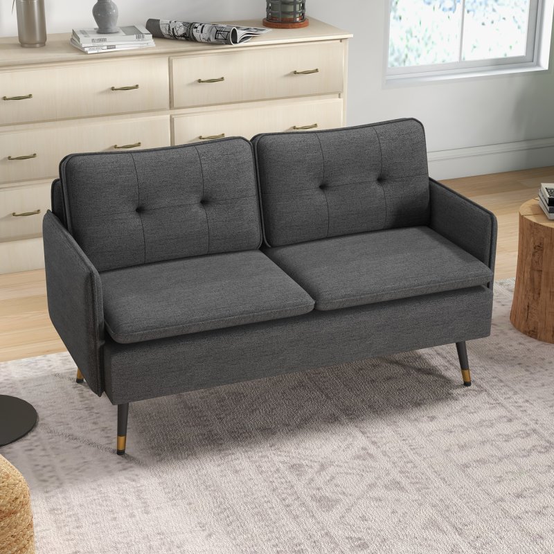 HOMCOM Modern Two Seater Sofa, Button Tufted Loveseat with Cushions and Steel Legs for Living Room, Guest Room