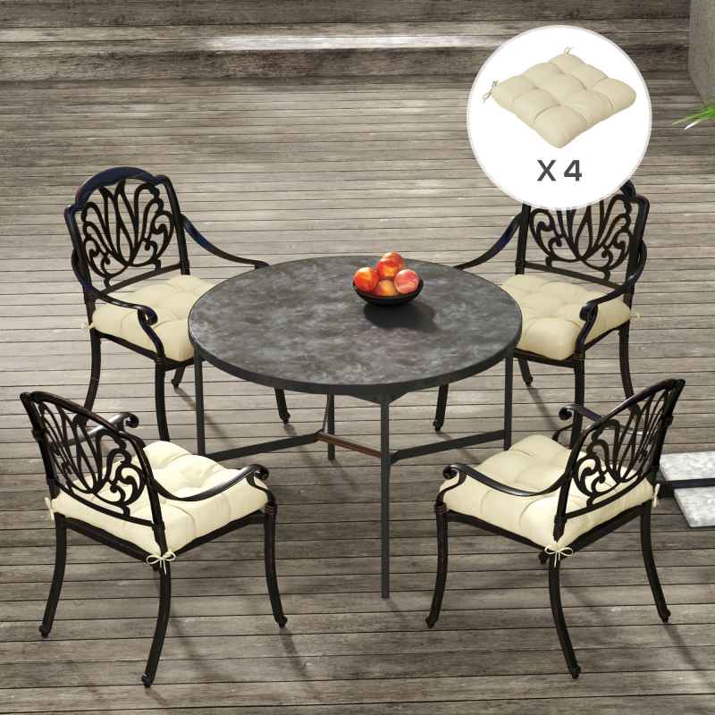 Outsunny Set of 4 Outdoor Seat Cushions with Ties, Water Repellent Seat Pads for Dining Chair, Swing, Sofa, 48 x 48 x 10 cm