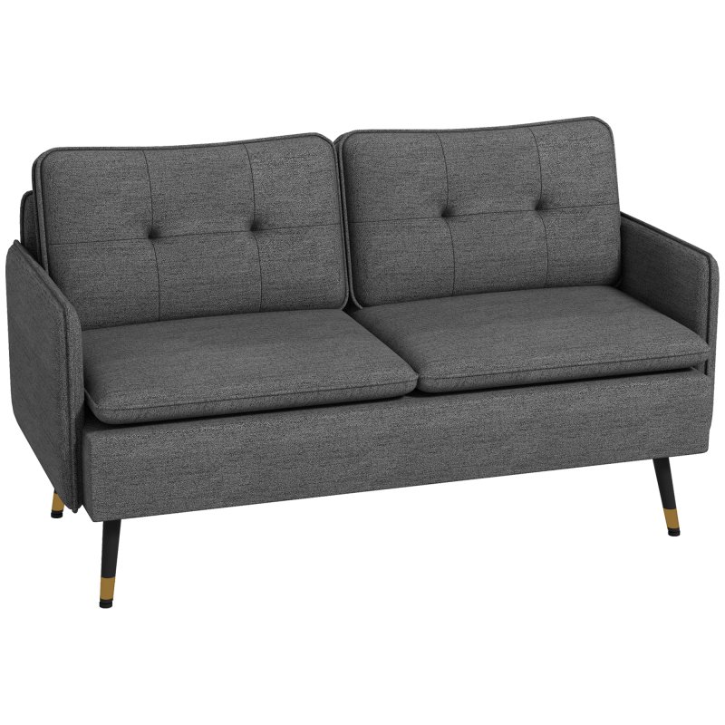 HOMCOM Modern Two Seater Sofa, Button Tufted Loveseat with Cushions and Steel Legs for Living Room, Guest Room
