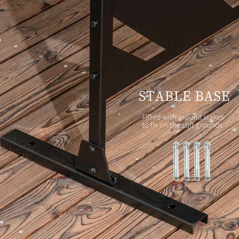 Outsunny Decorative Garden Privacy Screen with Stand, 6.5FT Freestanding Metal Outdoor Divider, Decorative Privacy Panel with Expansion Screws for Garden Pool Hot Tub, Banana Leaf Style, Black