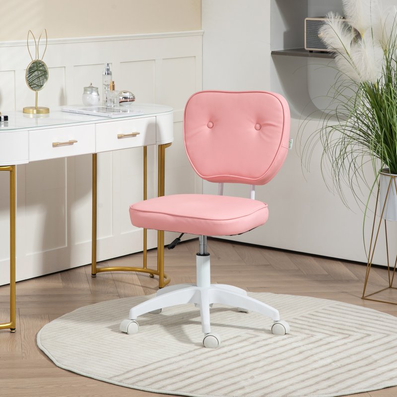 Vinsetto Cute Armless Office Chair, Small PU Leather Computer Desk Chair with Adjustable Height, Swivel Wheels, Mid Back, Pink