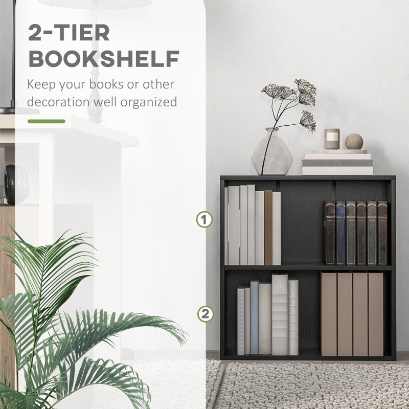 HOMCOM 2 Tier Low Bookcase with Adjustable Shelf, Bookshelf, Display Storage Shelf with 2 Compartments for Home Office, Living Room, Study