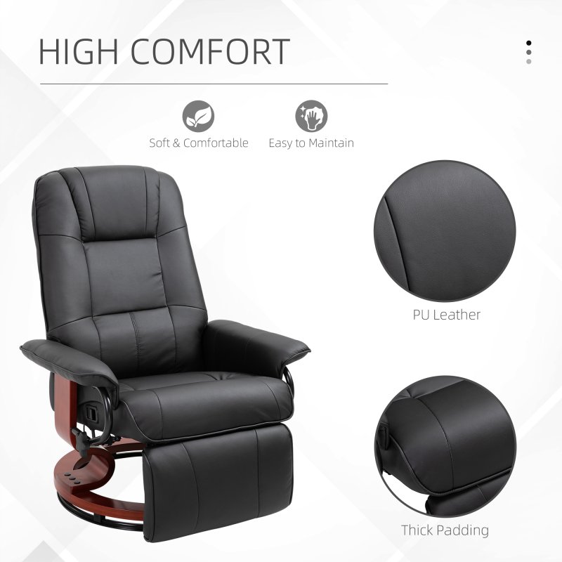 HOMCOM 360° Swivel Recliner Chair with Footstool, Manual Recliner Armchair with Wooden Base, Linen-Like Upholstered Reclining Chair for Living Room, Bedroom, Office, Black
