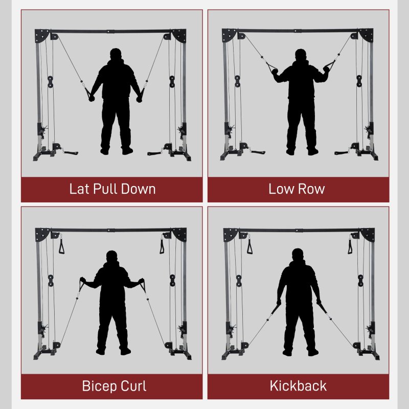 SPORTNOW Multi Home Gyms with Cable Pulley System, Cable Crossover Machine with 4 Handles for Full Body Strength Training, Power Rack for Home Workout, Black