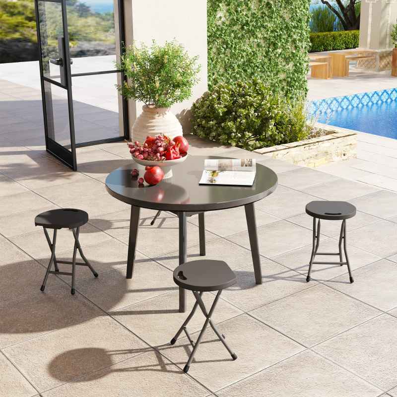 Outsunny Folding Stool Set of 4, Decorative Garden Stool Chair with Safety Latch, Foldable Garden Stools with Powder-Coated Steel Legs HDPE Seat and Handle for Indoor and Outdoor, Charcoal Grey