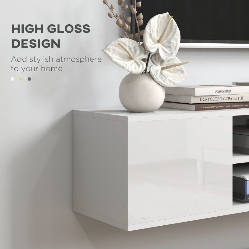 HOMCOM Floating TV Stand Cabinet for TVs up to 60", Wall Mounted TV Unit with Open Shelf, Storage Cupboards and Cable Management for Living Room