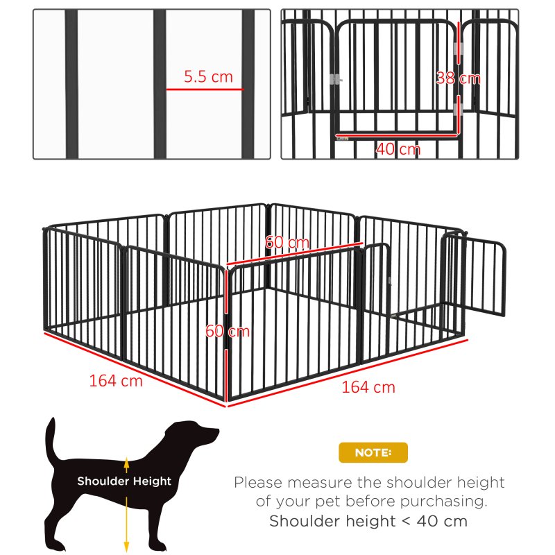 PawHut Heavy Duty Dog Playpen, 8 Panels Dog Pen, 60cm Height Pet Playpen Exercise Pen, with Door, for Small Dogs