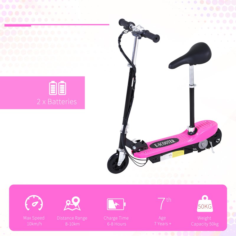 HOMCOM Outdoor Ride On Powered Scooter 120W Motor Bike 2 x 12V Battery - Pink