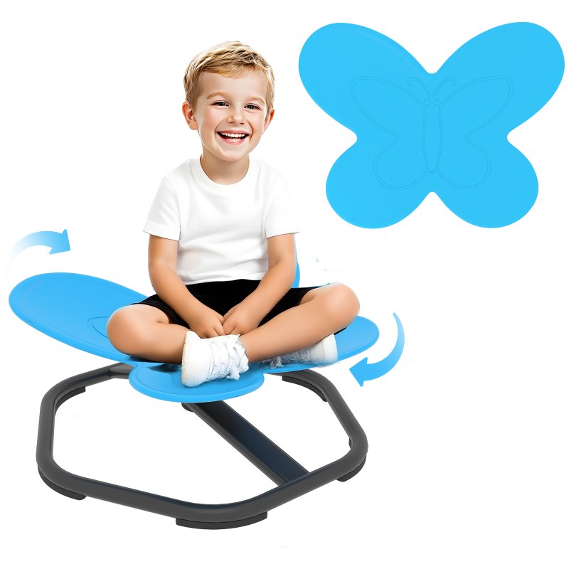 AIYAPLAY Sensory Spinning Chair for Kids, Butterfly-Shaped Swivel Chair for Balance and Coordination Training, Multi-Position Spinning Seat with Non-Slip Base, Blue