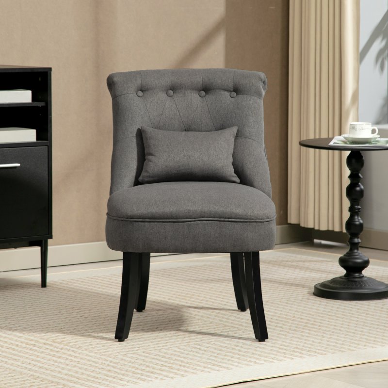 HOMCOM Tub Chair, Armless Single Sofa, Modern Button Tufted Armchair, Upholstered Linen Fabric Longue Accent Chair for Living Room, Bedroom, Charcoal Grey