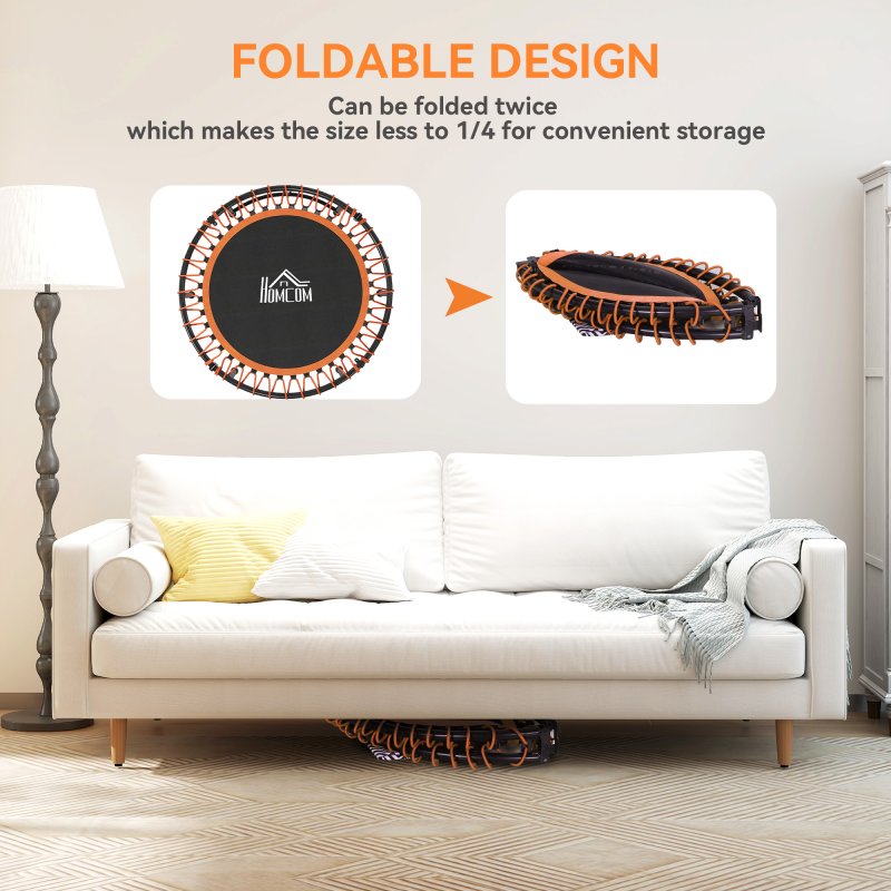 HOMCOM 45" Fitness Trampoline with Adjustable Handle, Folding Rebounder Trampoline Mini Jumper for Indoor Exercise Workout, Support Up to 100kg, Orange