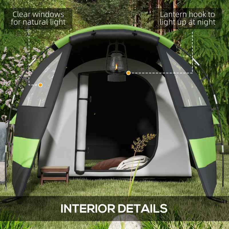 Outsunny Camping Tent, 4-5 Man Blackout Tent with Bedroom and Living Room, 3000mm Waterproof, Portable with Bag, for Fishing Hiking Festival, Black