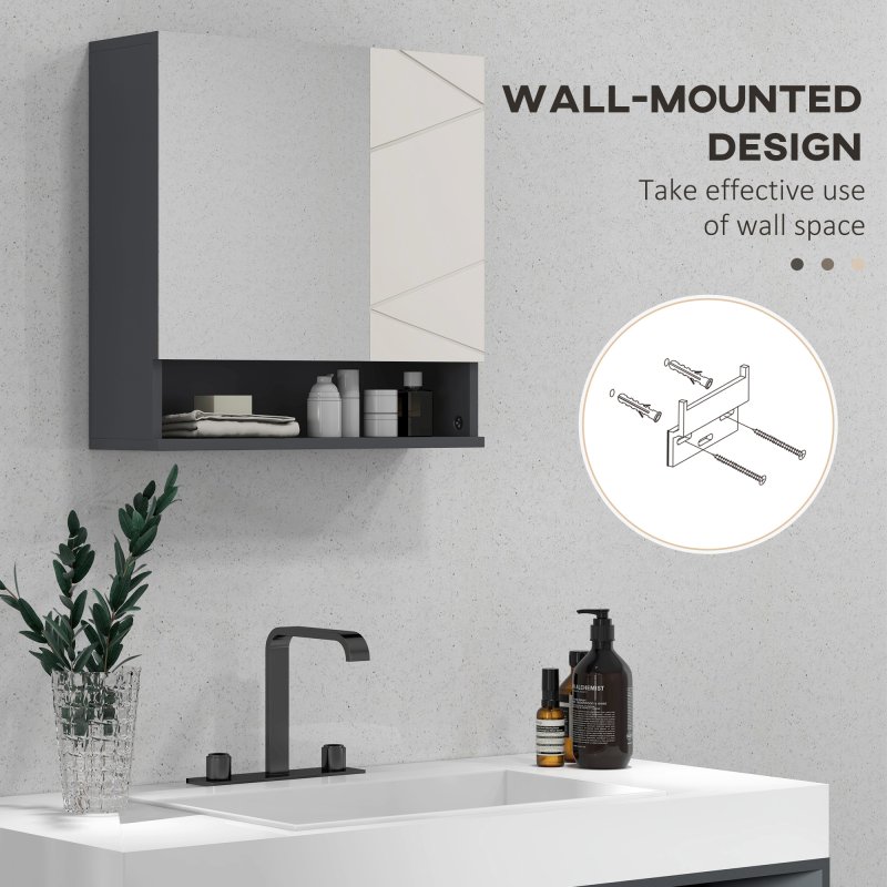 kleankin Bathroom Mirror Cabinet, Wall Mounted Bathroom Storage Cupboard with Adjustable Shelves, 55W x 17D x 55Hcm