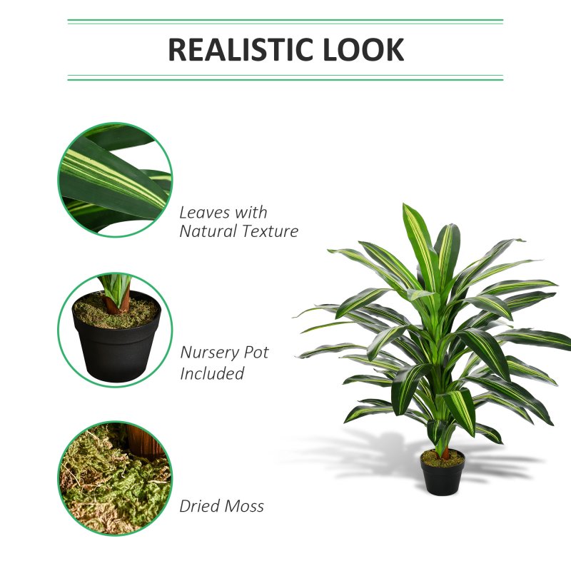 Outsunny 110cm/3.6FT Artificial Dracaena Tree Decorative Plant 40 Leaves with Nursery Pot, Fake Tropical Tree for Indoor Outdoor D??cor