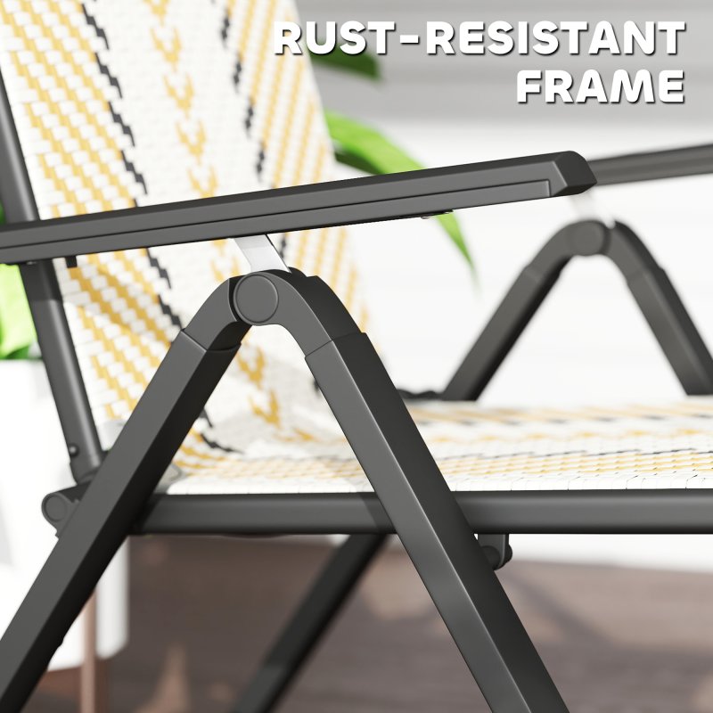 Outsunny Rattan Folding Chair Outdoor Set of 2, 5-Position Adjustable Wicker Garden Dining Chair with High Backrest, Wide Armrest, for Patio, Terrace, Balcony, Orange