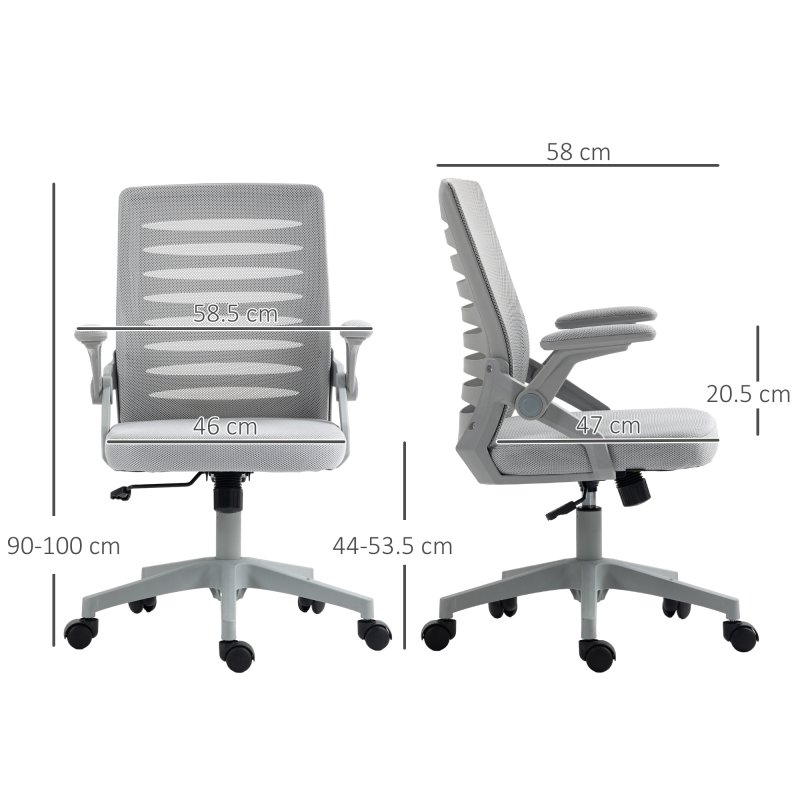 Vinsetto Mesh Office Chair, Swivel Task Desk Chair with Lumbar Back Support, Flip-Up Arm, Adjustable Height for Home Office, Grey