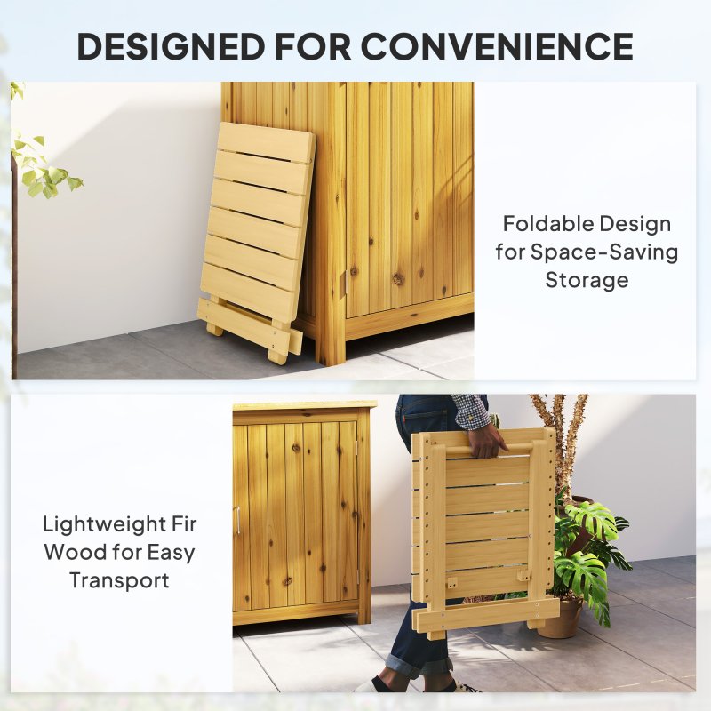 Outsunny Fir Wood Folding Coffee Table, Lightweight Small Garden Table with Slatted Top, Portable Folding Side Table for Balcony Deck Patio Terrace, Nature Wood Finish