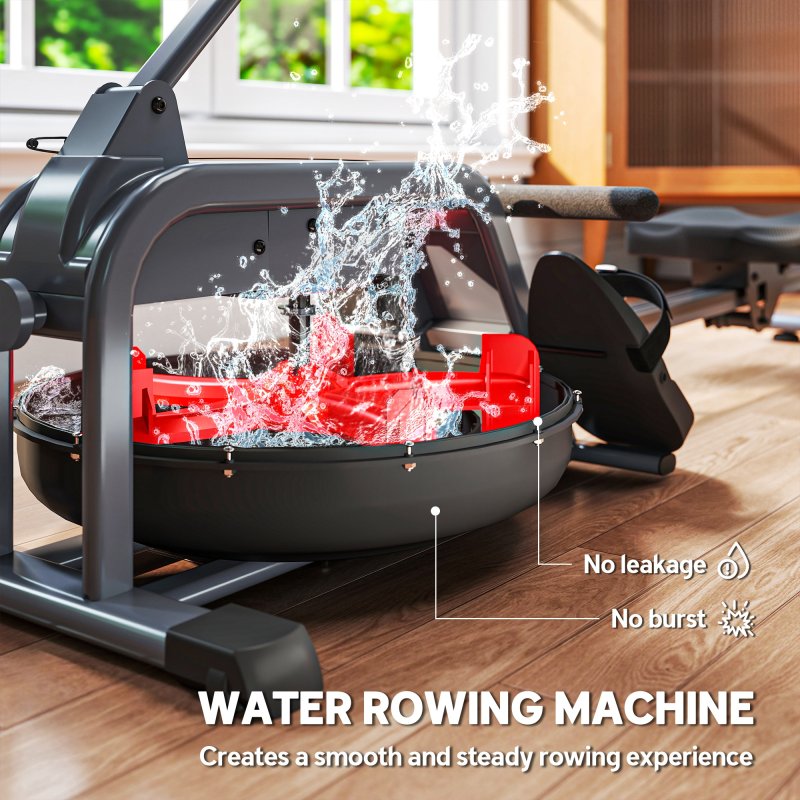 SPORTNOW Water Rowing Machine, Rowing Machines for Home Gym with Adjustable Resistance, Wheels, LCD Monitor, Elevated Tablet Holder, Vertical Storage, for Cardio Training