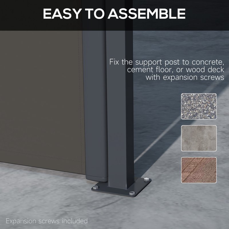 Outsunny Retractable Side Awning, Garden Privacy Screen Divider, Full Cassette Wind Breaker for Hot Tub, Balcony, Terrace, Pool, 400 x 180cm, Dark Grey