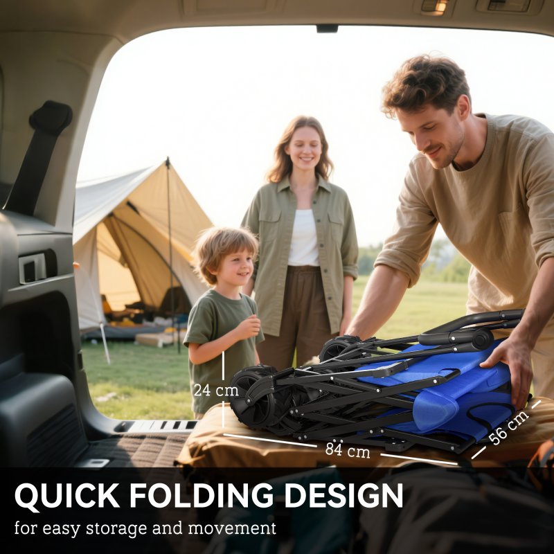 Outsunny 120L Festival Trolley on Wheels, Folding Camping Trolley Cart with Removable Canopy, All-Terrain Wheels, Adjustable Handle and Side Pockets for Garden Beach Fishing Shopping, Blue