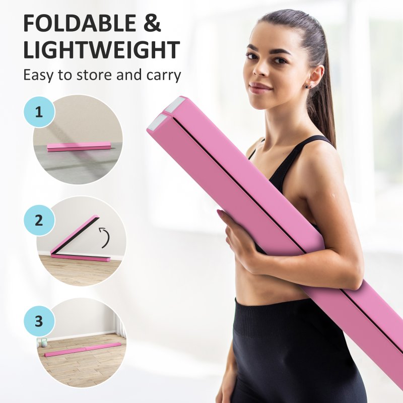 SPORTNOW 7.7ft Folding Gymnastics Beam, Floor Balance Beam for Kids with Anti-Slip Base, Gymnastics Equipment for Home Gym, Training Exercise, Pink