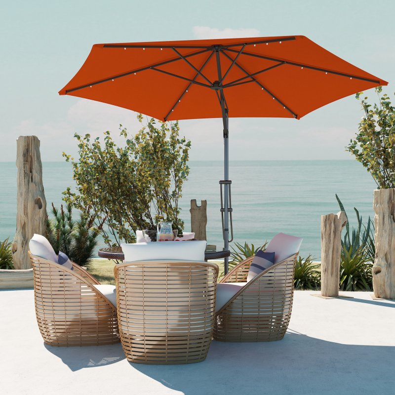 Outsunny 3(m) Cantilever Parasol with Solar LED and Easy Lever, Garden Parasol Umbrella with Cross Base and Waterproof Cover, Outdoor Sun Shades, Orange