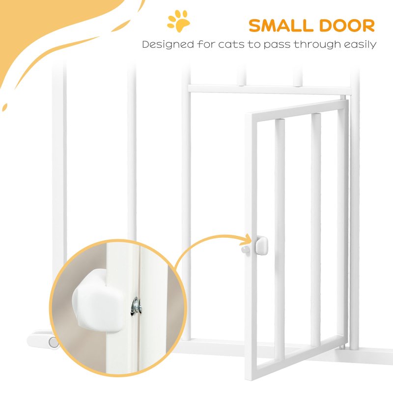 PawHut Extra Tall Dog Gate with Cat Flap, Pet Safety Gate for Doorways Stairs with Auto Close Double Locking, 104 cm Tall 74-101 cm Wide, White