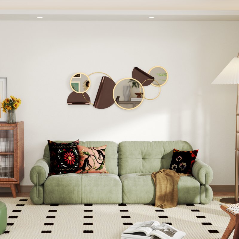 HOMCOM Metal Wall Art, Modern Decorative Mirror Decor, Hanging Home Wall Decoration for Living Room Bedroom Dining Room, Gold Tone