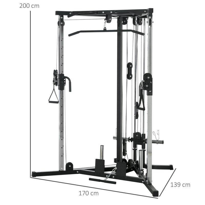 SPORTNOW Home Gym Machine, Multifunctional Gym Equipment with High and Low Pulleys, Pull Up Bar, 15-Position Adjustable Strength Training Workout Station for Full Body Fitness