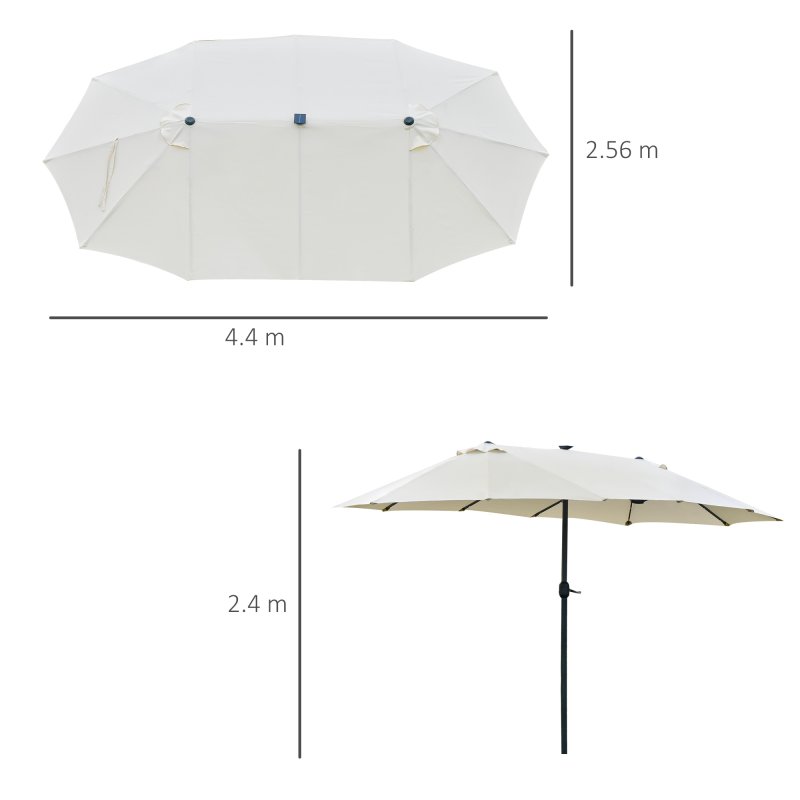 Outsunny 4.4m Double-Sided Sun Umbrella Garden Parasol Patio Sun Shade Outdoor with LED Solar Light, NO BASE INCLUDED, Cream White