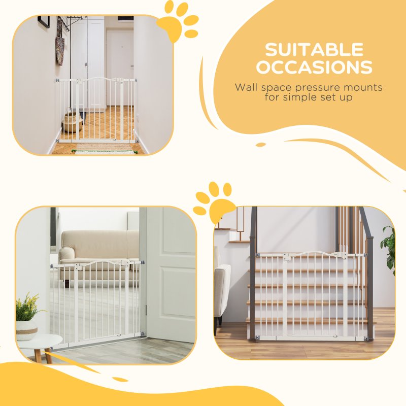 PawHut Pressure Fit Dog Stair Gate No Drilling Safety Gate Auto Close for Doorways, Hallways, 74-100cm Adjustable, 78cm Tall, White