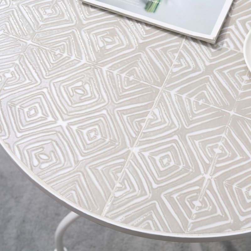 Outsunny 3 Pieces Garden Bistro Set, Folding Outdoor Single Chairs and Mosaic Garden Table Furniture Set for Patio, Balcony, Deck, White