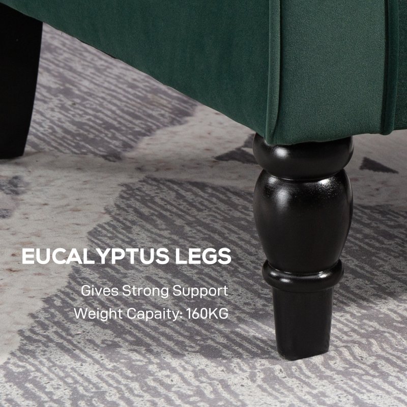 HOMCOM Retro Accent Chair, Velvet Wingback Armchair with Wood Frame Button Tufted Design for Living Room Bedroom, Green