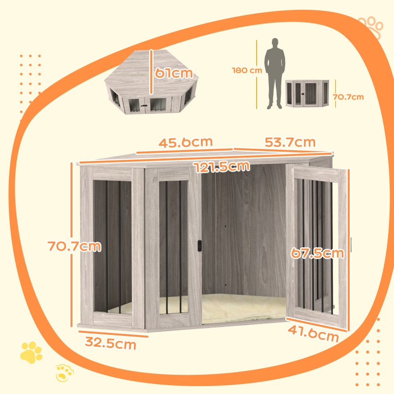 PawHut Dog Crate Furniture, Side Table Dog Kennel with Cushion, Large Door, for Large Dogs - Walnut Brown