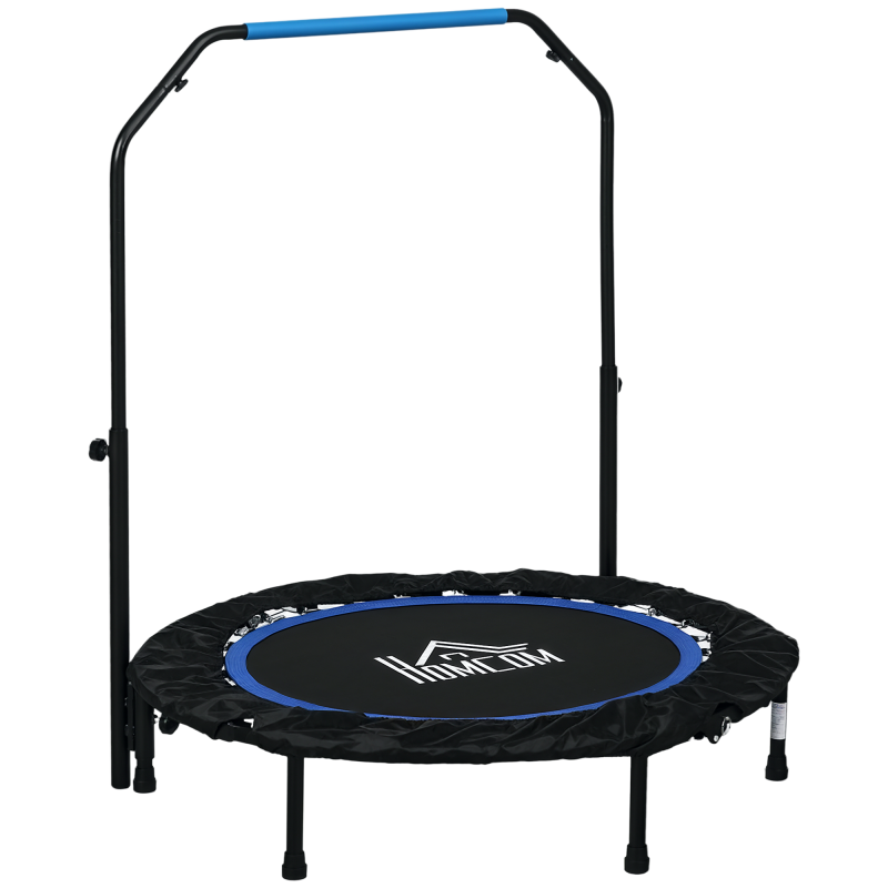 HOMCOM 40" Foldable Mini Trampoline Fitness Trampoline Rebounder for Adults with Adjustable Foam Handle, for Indoors, Outdoors, Cardio Training, Blue