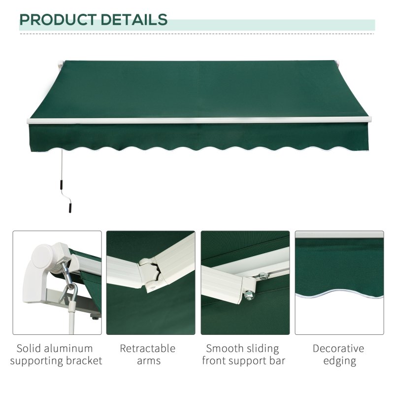 Outsunny 3 x 2m Manual Window Awning Canopy Garden Outdoor Shelter Patio Sun Shade UV Blocker Light Weight Aluminium Frame w/ Hand Crank Green