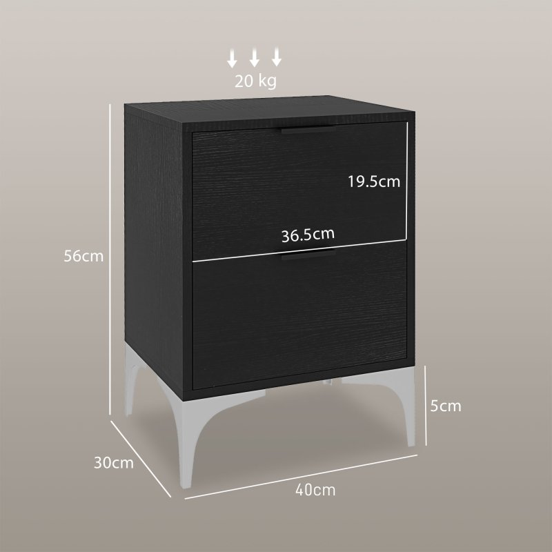 HOMCOM Bedside Tables Set of 2, Modern Nightstand with 2 Drawers, Small Sofa End Tables with Storage and Steel Legs for Bedroom, Living Room, Black