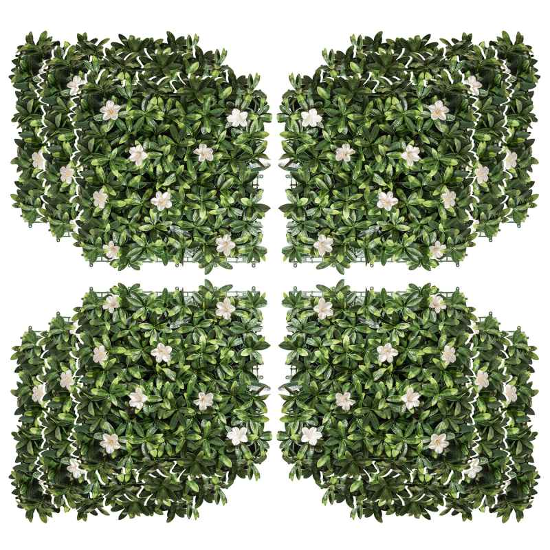 Outsunny 12PCS Artificial Boxwood Wall Panels 50cm x 50cm Rhododendron Privacy Fence Screen Faux Hedge Greenery Backdrop for Home Garden Backyard Balcony