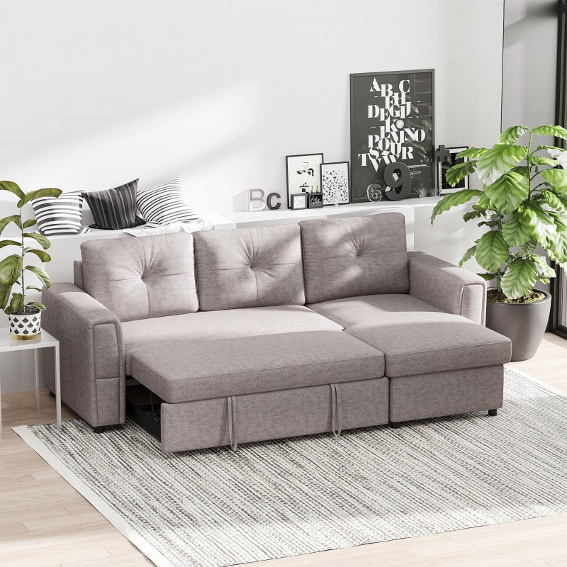 HOMCOM 3 Seater Sofa Bed, L Shaped Pull Out Sofa Bed with Storage, Convertible Click Clack Settee Sectional Sleeper Futon for Living Room, Office, Grey