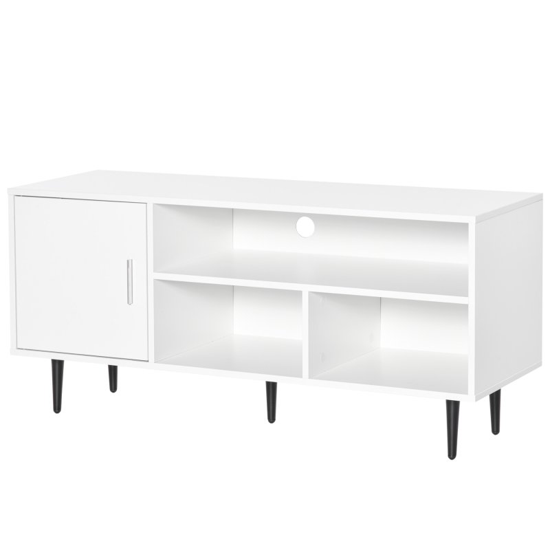 HOMCOM TV Stand Cabinet for Television up to 60 Inches, Modern TV Unit with Storage Shelf and Cable Hole for Living Room Bedroom, White