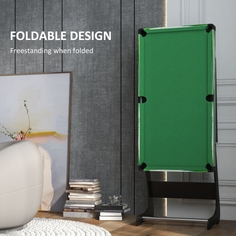 SPORTNOW Folding Pool Table Set, 104cm Mini Snooker Table with 2 Cues, 16 Balls, Chalk, Triangle, Brush, Portable Billiards Table for Youth and Adults, Green