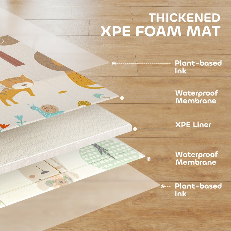 AIYAPLAY Baby Play Mat Double Sided, Foldable & Reversible Activity Playmat, Waterproof Kids Foam Crawling Mat for Outdoor Indoor Playtime Picnics, 177 x 146 x 1.5cm, Animal Theme